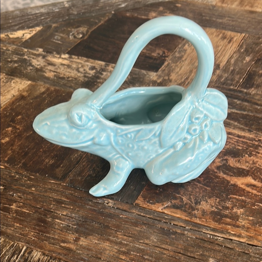 Light Blue Frog watering pitcher,marked McCoy USA on bottom.